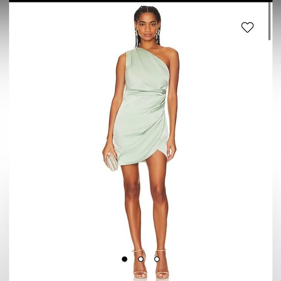 elliatt adelite sage green one shoulder fold over ruched waist mini dress small - Picture 5 of 9